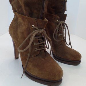 GIORGIO ARMANI  Brown Leather Zip Lace Up Ankle Platform Booties, 39.5 Rare Styl